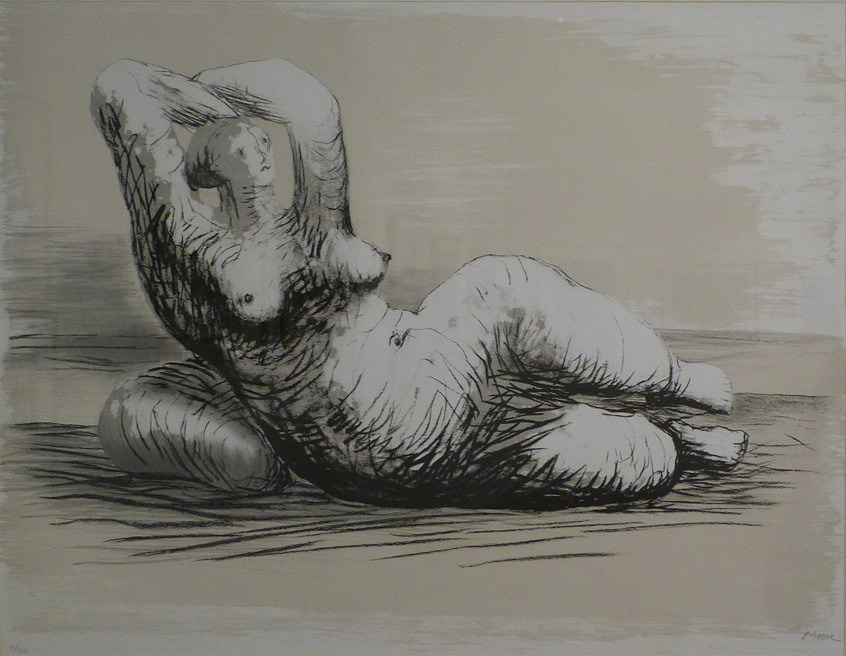 Henry Moore - Inglaterra 1898 1986 - Reclining woman on beach - litografia - 55 x 75 cms - 1981
